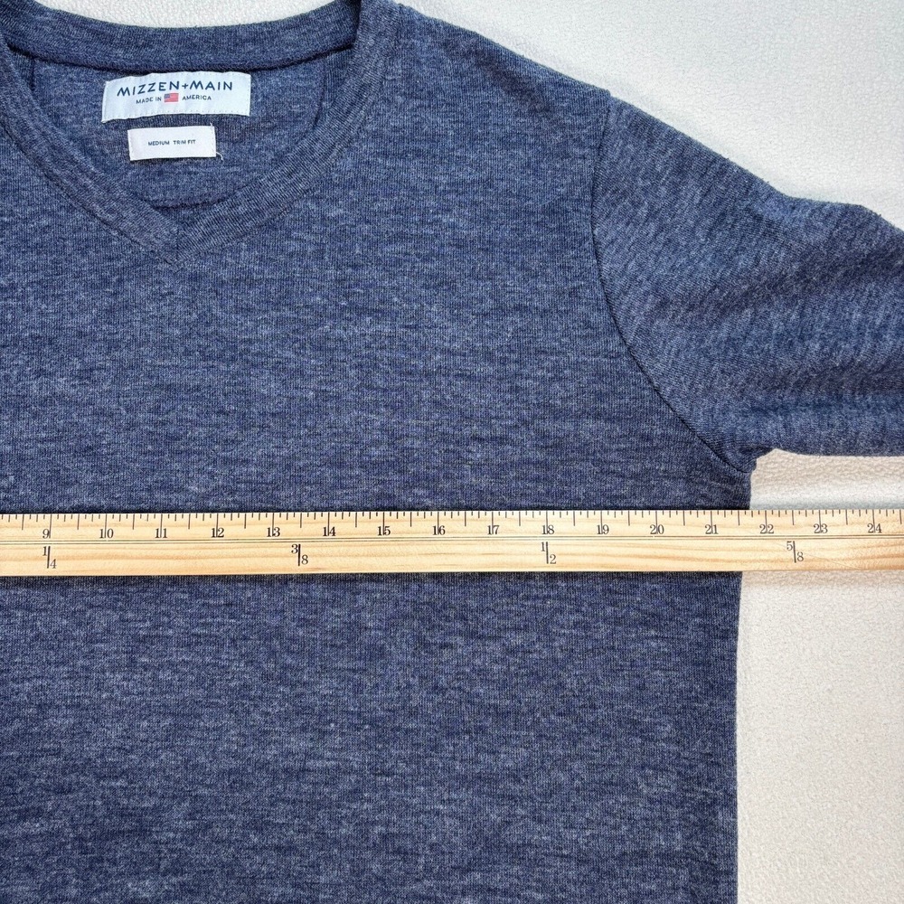 Mizzen Main Sweater Men's M Navy Trim Fit V-Neck Made in USA Knit Pullover Basic - Picture 7 of 12
